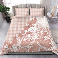 Beige Palaka Hawaiian And Japanese Bedding Set Maneki Neko And Sakura Bloom