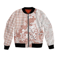 Beige Palaka Hawaiian And Japanese Bomber Jacket Maneki Neko And Sakura Bloom
