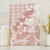 Beige Palaka Hawaiian And Japanese Canvas Wall Art Maneki Neko And Sakura Bloom DT05 Without Frame Beige - Polynesian Pride