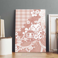 Beige Palaka Hawaiian And Japanese Canvas Wall Art Maneki Neko And Sakura Bloom DT05 - Polynesian Pride