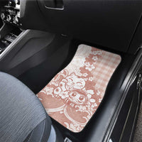 Beige Palaka Hawaiian And Japanese Car Mats Maneki Neko And Sakura Bloom DT05 - Polynesian Pride