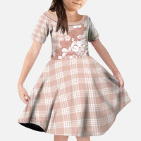 Beige Palaka Hawaiian And Japanese Family Matching Long Sleeve Bodycon Dress and Hawaiian Shirt Maneki Neko And Sakura Bloom