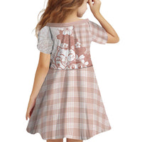 Beige Palaka Hawaiian And Japanese Family Matching Off The Shoulder Long Sleeve Dress and Hawaiian Shirt Maneki Neko And Sakura Bloom