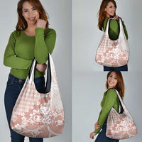 Beige Palaka Hawaiian And Japanese Grocery Bag Maneki Neko And Sakura Bloom