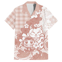 Beige Palaka Hawaiian And Japanese Hawaiian Shirt Maneki Neko And Sakura Bloom