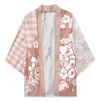 Beige Palaka Hawaiian And Japanese Kimono Maneki Neko And Sakura Bloom