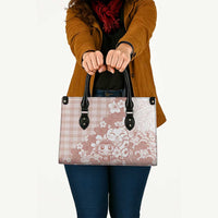 Beige Palaka Hawaiian And Japanese Leather Bag Maneki Neko And Sakura Bloom DT05 - Polynesian Pride