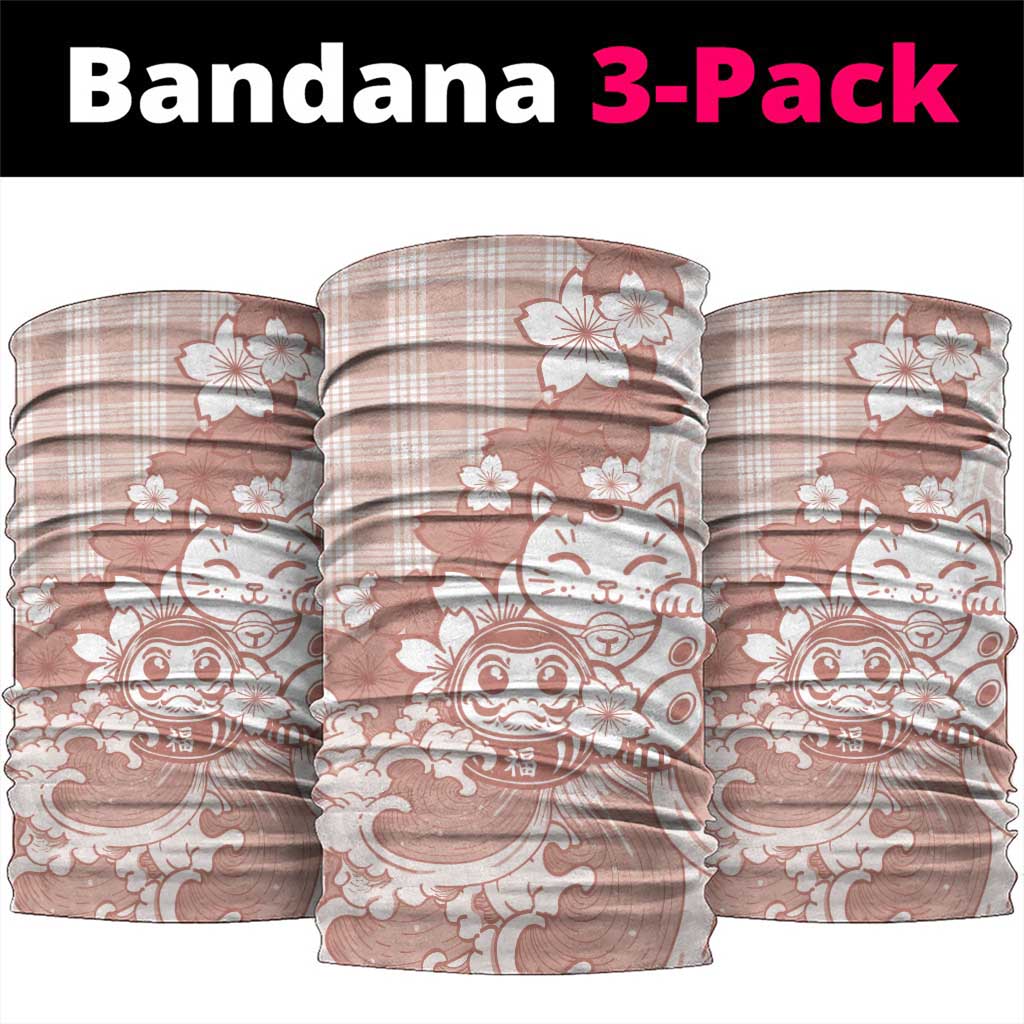 Beige Palaka Hawaiian And Japanese Neck Gaiter Maneki Neko And Sakura Bloom DT05 package One Size: 25*50cm Beige - Polynesian Pride