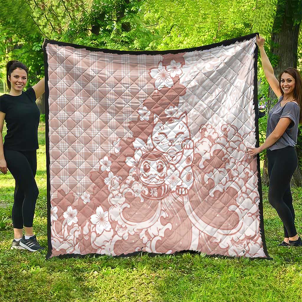Beige Palaka Hawaiian And Japanese Quilt Maneki Neko And Sakura Bloom DT05 - Polynesian Pride