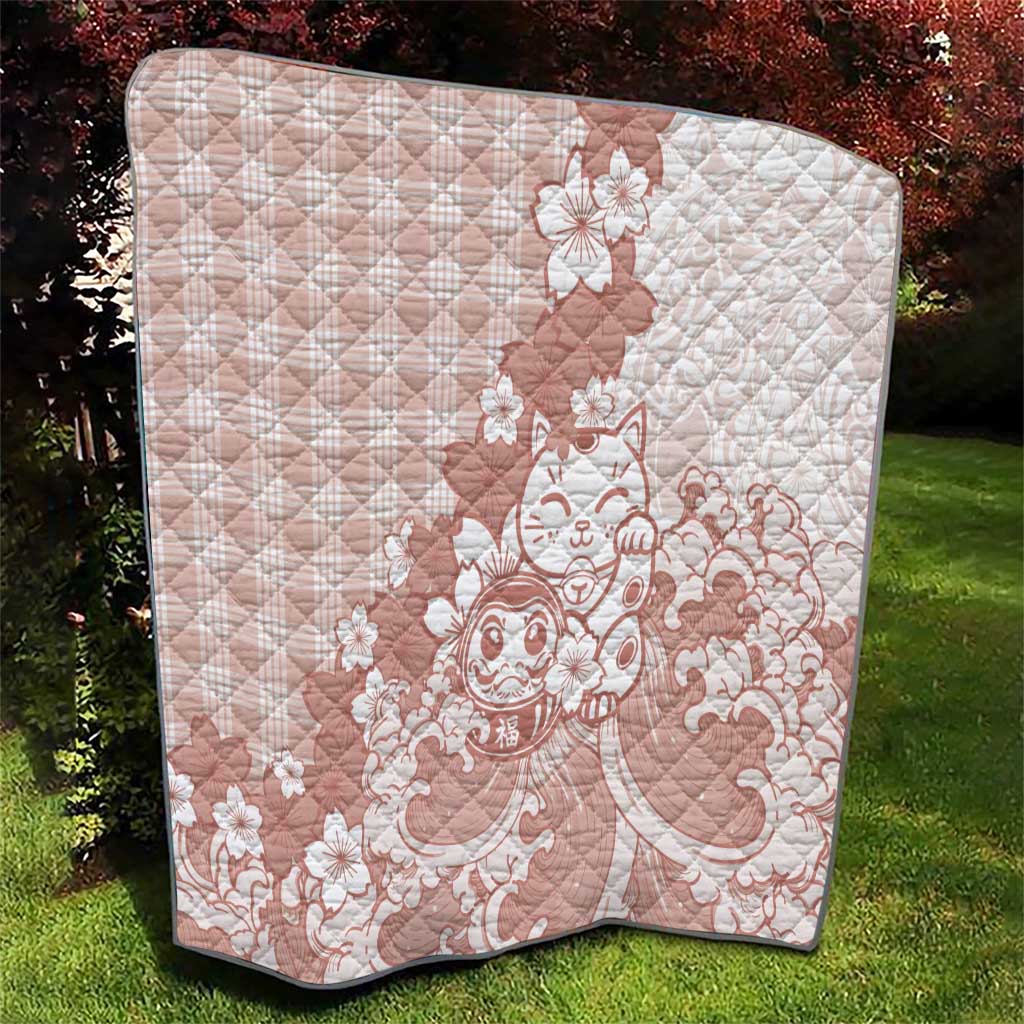 Beige Palaka Hawaiian And Japanese Quilt Maneki Neko And Sakura Bloom DT05 - Polynesian Pride