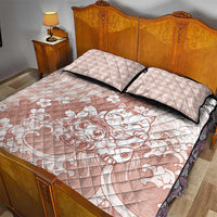 Beige Palaka Hawaiian And Japanese Quilt Bed Set Maneki Neko And Sakura Bloom DT05 - Polynesian Pride