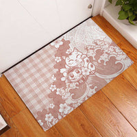 Beige Palaka Hawaiian And Japanese Rubber Doormat Maneki Neko And Sakura Bloom DT05 - Polynesian Pride