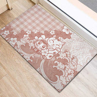 Beige Palaka Hawaiian And Japanese Rubber Doormat Maneki Neko And Sakura Bloom DT05 - Polynesian Pride