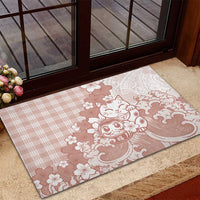 Beige Palaka Hawaiian And Japanese Rubber Doormat Maneki Neko And Sakura Bloom DT05 - Polynesian Pride