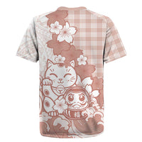Beige Palaka Hawaiian And Japanese Rugby Jersey Maneki Neko And Sakura Bloom
