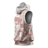 Beige Palaka Hawaiian And Japanese Sleeveless Hoodie Maneki Neko And Sakura Bloom DT05 - Polynesian Pride