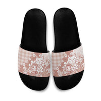 Beige Palaka Hawaiian And Japanese Slide Sandals Maneki Neko And Sakura Bloom DT05 Beige - Polynesian Pride