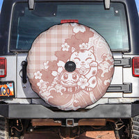 Beige Palaka Hawaiian And Japanese Spare Tire Cover Maneki Neko And Sakura Bloom DT05 Beige - Polynesian Pride