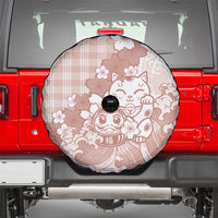 Beige Palaka Hawaiian And Japanese Spare Tire Cover Maneki Neko And Sakura Bloom DT05 - Polynesian Pride