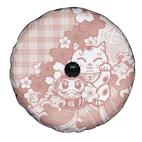 Beige Palaka Hawaiian And Japanese Spare Tire Cover Maneki Neko And Sakura Bloom DT05 - Polynesian Pride