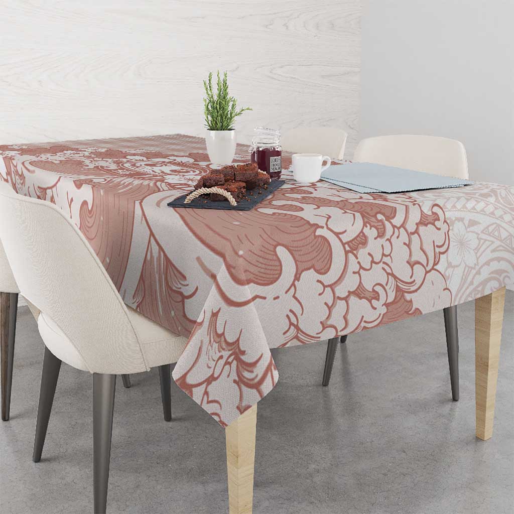 Beige Palaka Hawaiian And Japanese Tablecloth Maneki Neko And Sakura Bloom