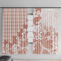 Beige Palaka Hawaiian And Japanese Window Curtain Maneki Neko And Sakura Bloom DT05 With Hooks Beige - Polynesian Pride