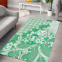 Green Palaka Hawaiian And Japanese Area Rug Maneki Neko And Sakura Bloom DT05 - Polynesian Pride