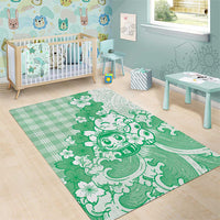Green Palaka Hawaiian And Japanese Area Rug Maneki Neko And Sakura Bloom DT05 - Polynesian Pride