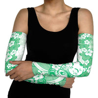 Green Palaka Hawaiian And Japanese Arm Sleeves Maneki Neko And Sakura Bloom