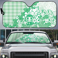 Green Palaka Hawaiian And Japanese Auto Sun Shade Maneki Neko And Sakura Bloom DT05 Green - Polynesian Pride
