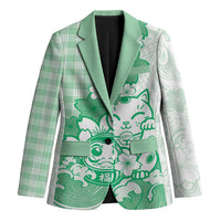 Green Palaka Hawaiian And Japanese Blazer Maneki Neko And Sakura Bloom