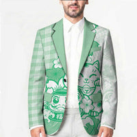 Green Palaka Hawaiian And Japanese Blazer Maneki Neko And Sakura Bloom