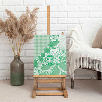 Green Palaka Hawaiian And Japanese Canvas Wall Art Maneki Neko And Sakura Bloom DT05 - Polynesian Pride