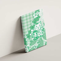 Green Palaka Hawaiian And Japanese Canvas Wall Art Maneki Neko And Sakura Bloom DT05 - Polynesian Pride