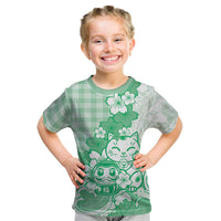 Green Palaka Hawaiian And Japanese Kid T Shirt Maneki Neko And Sakura Bloom