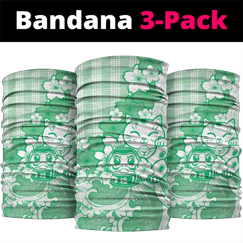 Green Palaka Hawaiian And Japanese Neck Gaiter Maneki Neko And Sakura Bloom DT05 package One Size: 25*50cm Green - Polynesian Pride