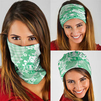 Green Palaka Hawaiian And Japanese Neck Gaiter Maneki Neko And Sakura Bloom DT05 - Polynesian Pride