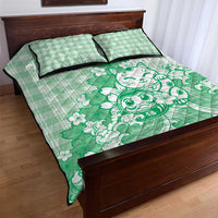 Green Palaka Hawaiian And Japanese Quilt Bed Set Maneki Neko And Sakura Bloom DT05 - Polynesian Pride