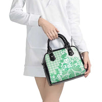 Green Palaka Hawaiian And Japanese Shoulder Handbag Maneki Neko And Sakura Bloom