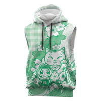 Green Palaka Hawaiian And Japanese Sleeveless Hoodie Maneki Neko And Sakura Bloom DT05 Green - Polynesian Pride