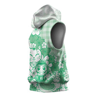 Green Palaka Hawaiian And Japanese Sleeveless Hoodie Maneki Neko And Sakura Bloom DT05 - Polynesian Pride