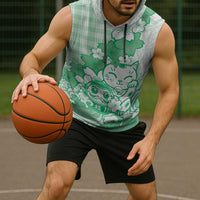 Green Palaka Hawaiian And Japanese Sleeveless Hoodie Maneki Neko And Sakura Bloom DT05 - Polynesian Pride
