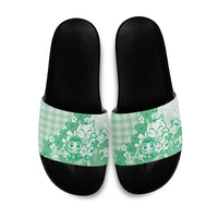 Green Palaka Hawaiian And Japanese Slide Sandals Maneki Neko And Sakura Bloom DT05 Green - Polynesian Pride