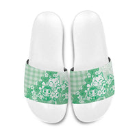 Green Palaka Hawaiian And Japanese Slide Sandals Maneki Neko And Sakura Bloom DT05 Green - Polynesian Pride