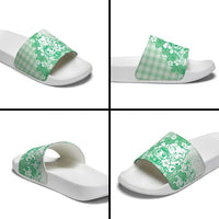 Green Palaka Hawaiian And Japanese Slide Sandals Maneki Neko And Sakura Bloom DT05 - Polynesian Pride