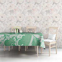 Green Palaka Hawaiian And Japanese Tablecloth Maneki Neko And Sakura Bloom