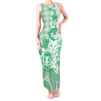 Green Palaka Hawaiian And Japanese Tank Maxi Dress Maneki Neko And Sakura Bloom