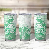 Green Palaka Hawaiian And Japanese Tumbler Cup Maneki Neko And Sakura Bloom DT05 - Polynesian Pride