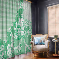 Green Palaka Hawaiian And Japanese Window Curtain Maneki Neko And Sakura Bloom DT05 - Polynesian Pride