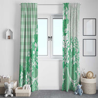 Green Palaka Hawaiian And Japanese Window Curtain Maneki Neko And Sakura Bloom DT05 - Polynesian Pride